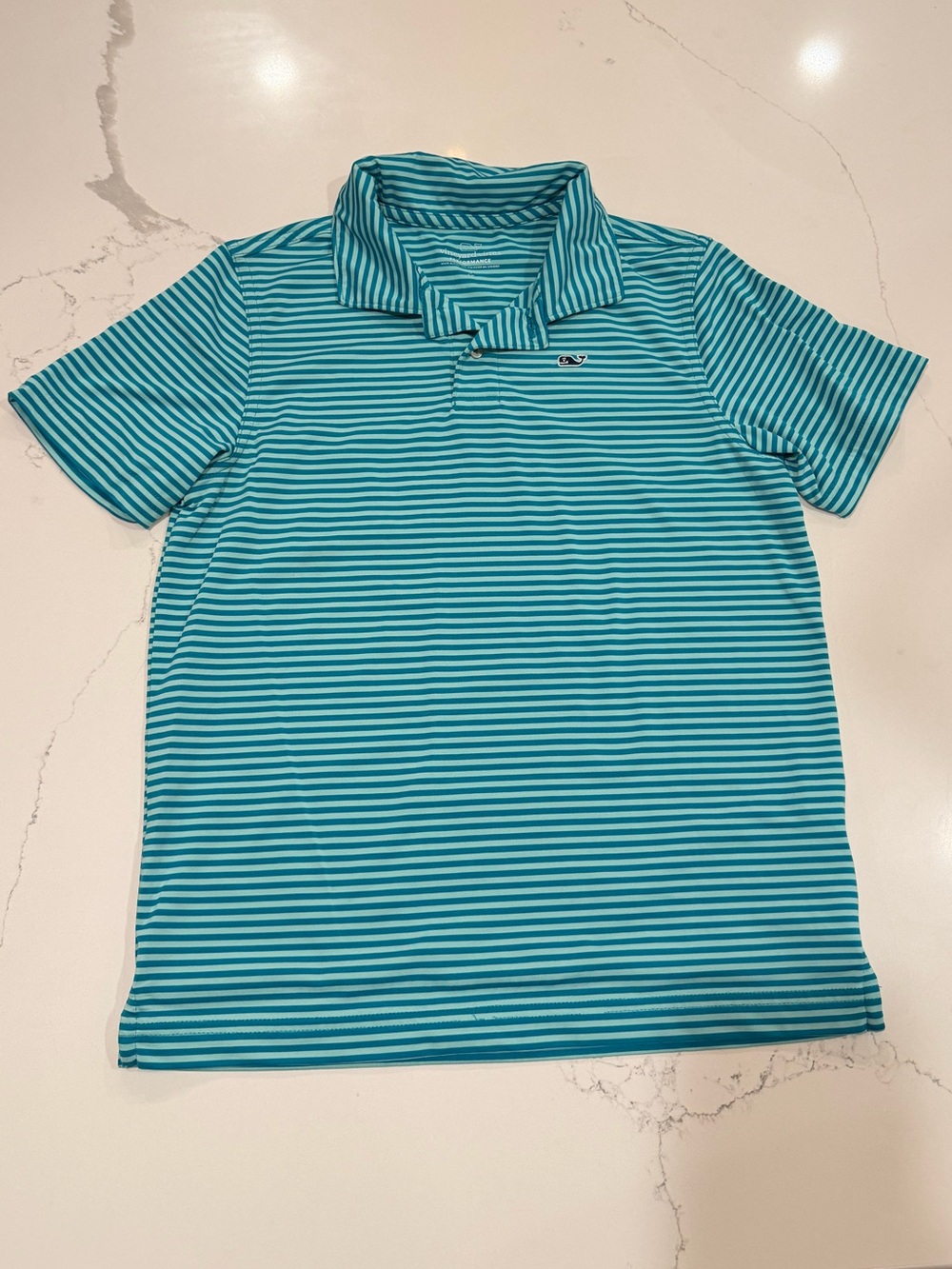 Boys Small Vineyard Vines Teal and White Striped Performance Polo